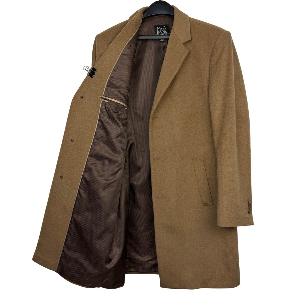 Jos. A. Bank WOOL Blend Overcoat Mens 38R Regular Camel Brown Topcoat Jacket